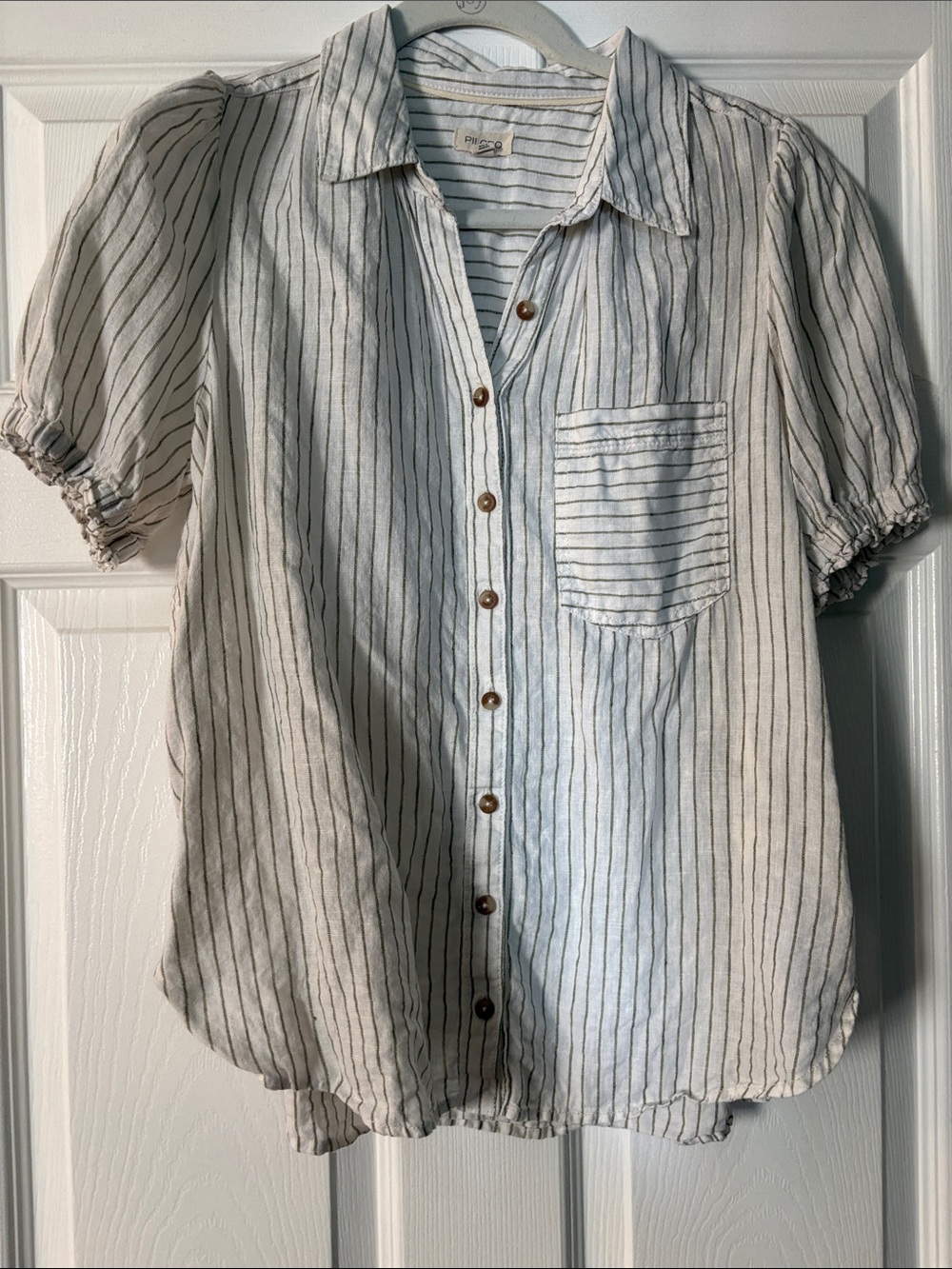 Pilcro White and Light Blue Striped Button-Down linen Shirt